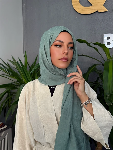 Yaprak Desen Şal Mint