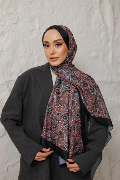 Etnik Desen Larisa Şal Kırmızı Siyah - Resim 4