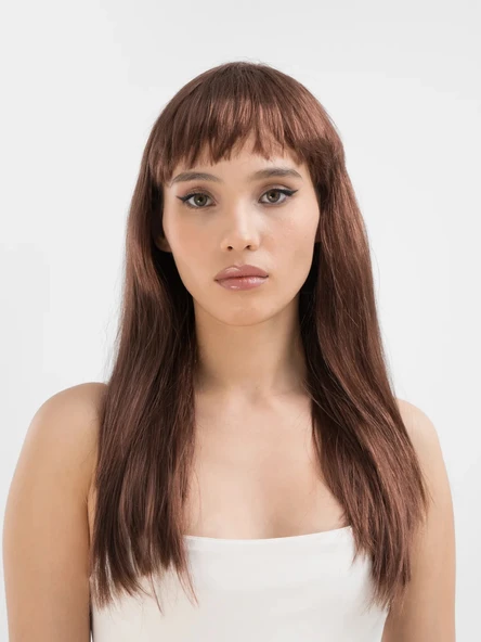 Kahve Renk Uzun Düz Parti Peruğu - Uzun Kahverengi Peruk ürün görseli