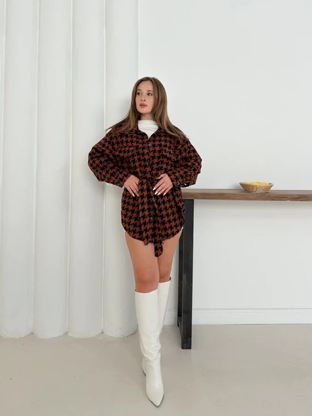 Uzun kaşe gömlek kahvesiyah st255812 - 2