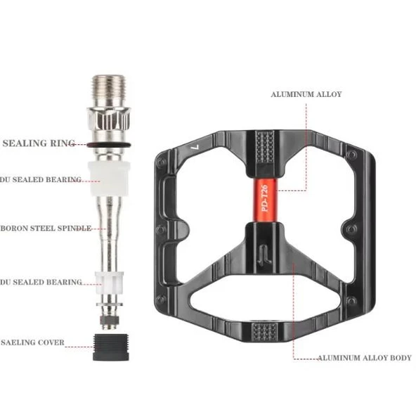 Sarissa T26 Çift Kovanlı Alüminyum Geniş Platform DU Peilin Rulman Bisiklet Pedalı Siyah - 8