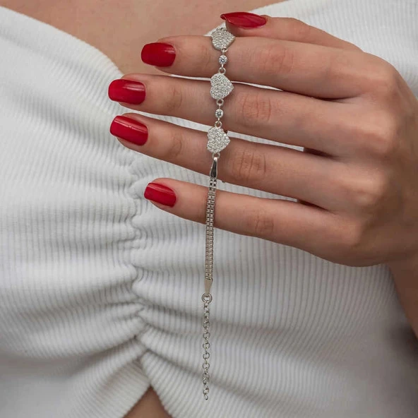 Gümüş Üçlü Kalp Kadın Bileklik - Resim 2