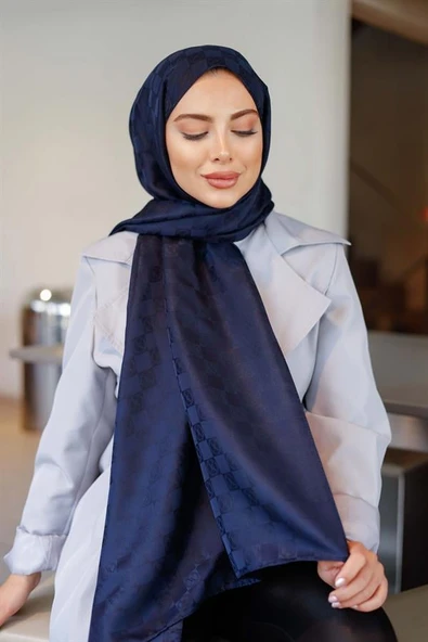 Dama Desen Şal Lacivert - 4