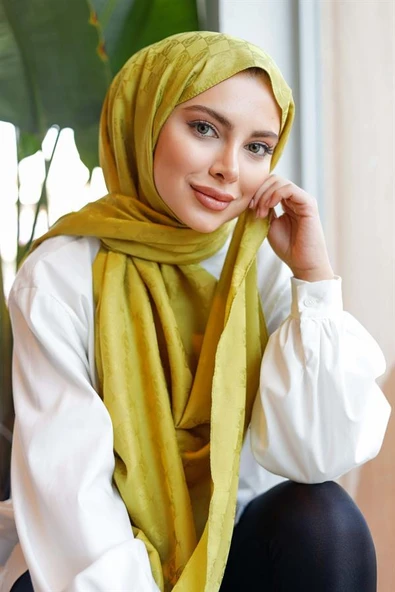 Dama Desen Şal Yağ Yeşili - Resim 4