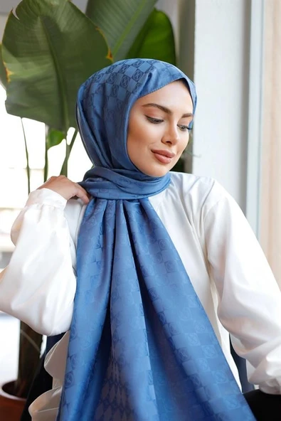 Dama Desen Şal Gece Mavi - Resim 4