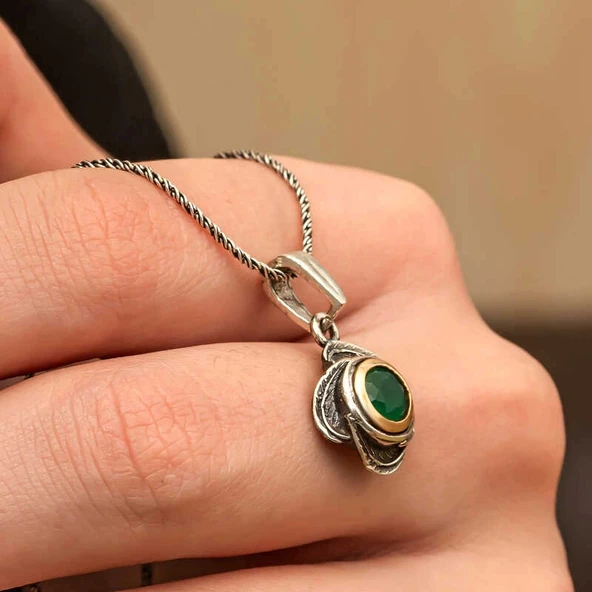 Gümüş Çiçek Desenli Otantik Kadın Kolye - Resim 5