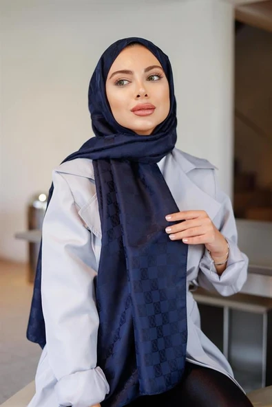 Dama Desen Şal Lacivert - 6