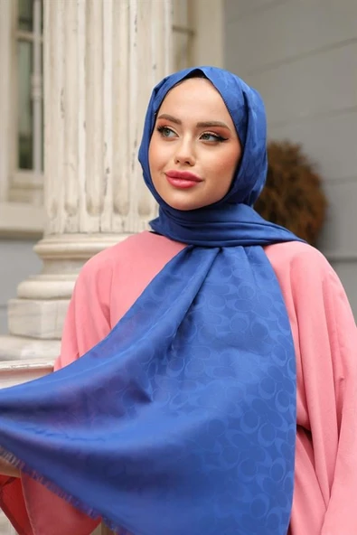 C Desen Şal Gece Mavi - 4