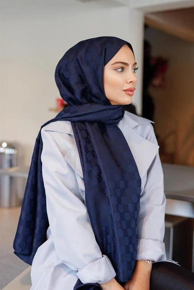 Dama Desen Şal Lacivert - 3