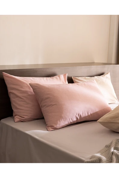 Odette 2'li %100 Pamuk Ranforce Yastık Kılıfı - Pudra ürün görseli
