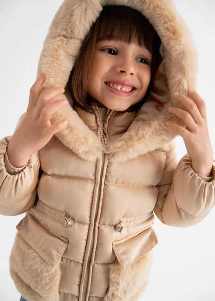 Mayoral Abel&Lula Kız Çocuk Kürk Kapşonlu Kısa Mont ürün görseli