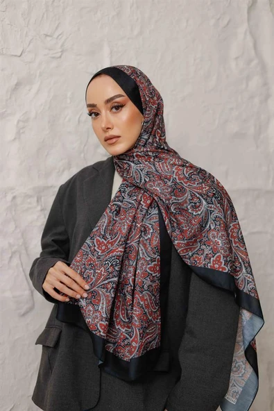 Etnik Desen Larisa Şal Kırmızı Siyah - Resim 6