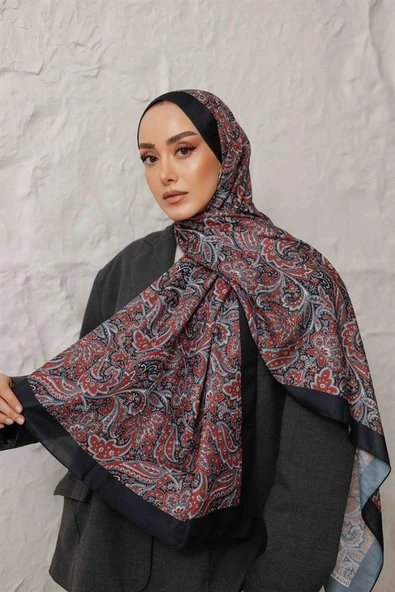 Etnik Desen Larisa Şal Kırmızı Siyah - Resim 5