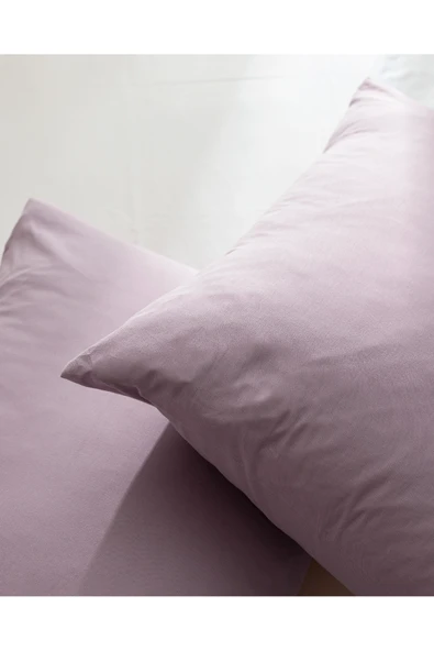 Manon %100 Pamuk Ranforce Düz 2'li Yastık Kılıfı Seti - Açık Mürdüm - Resim 4