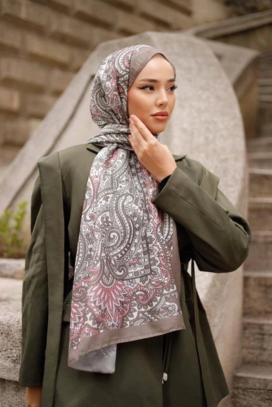 Etnik Desen Lotus Şal Vizon - 5