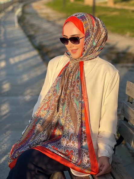 Etnik Desen Queen Şal Turuncu - Resim 3