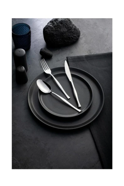 Nehir Zarif Sade 12 Kişilik 72 Parça Çatal Kaşık Bıçak Takımı Gri