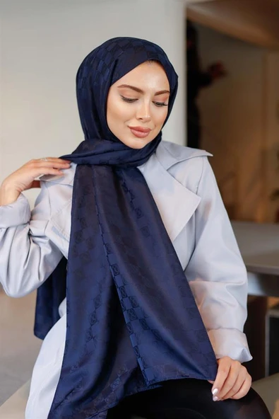 Dama Desen Şal Lacivert - 5