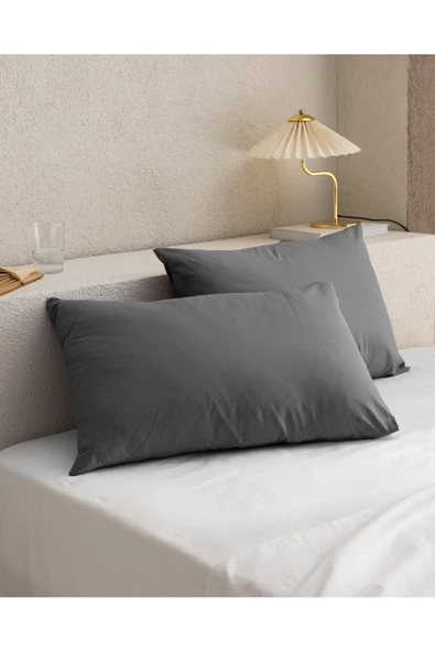 Manon %100 Pamuk Ranforce Düz 2'li Yastık Kılıfı Seti - Antrasit ürün görseli 1