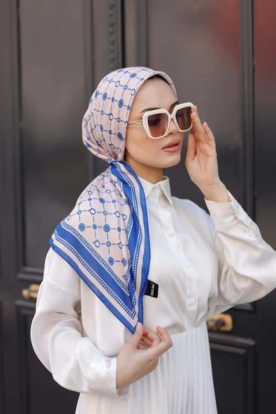 Q Serisi Eşarp Pudra Saks Mavi - 2