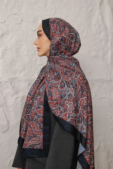 Etnik Desen Larisa Şal Kırmızı Siyah - Resim 2