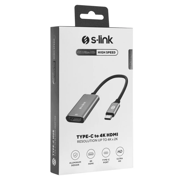 S-link SW-U512 4K 30Hz Gri Metal Type-C to 4K HDMI Adaptör - 3