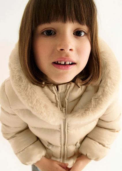 Mayoral Abel&Lula Kız Çocuk Kürk Kapşonlu Kısa Mont - Resim 6