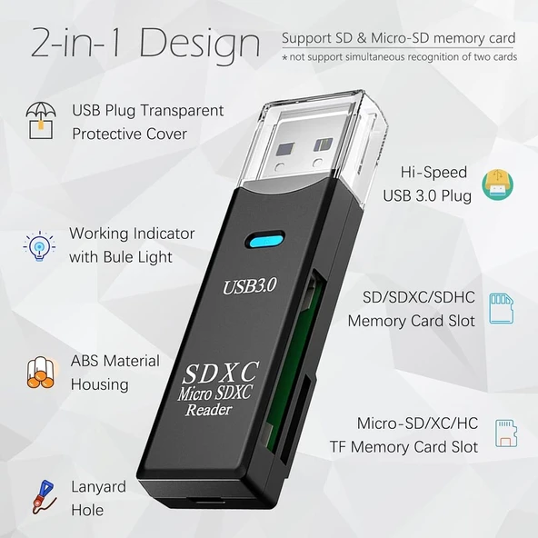 Anunnaki USB 3.0 2‑in‑1 SD TF Kart Okuyucu & Dönüştürücü Hub Veri Aktarıcı Adaptör - 2