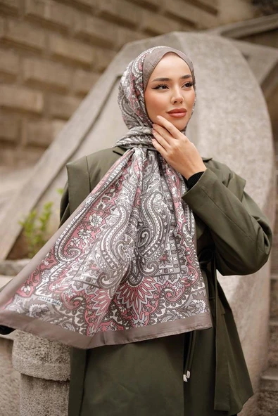 Etnik Desen Lotus Şal Vizon