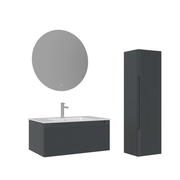 Orka Olbia 80 cm Mat Antrasit Banyo Dolabı Takımı ve Boy Dolabı ürün görseli