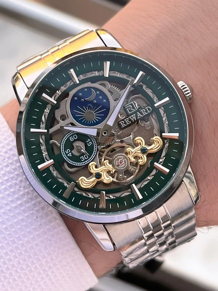 Reward Otomatik Çelik Kordon 5 Atm Suya Dayanıklı Erkek Kol Saati VS.BLKT.0613 - Resim 2