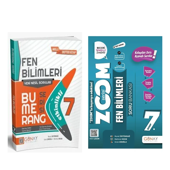Günay Yayınları 7. Sınıf Fen Bilimleri Etkinlikli Bumerang Serisi ve Soru Bankası Seti 2 Kitap