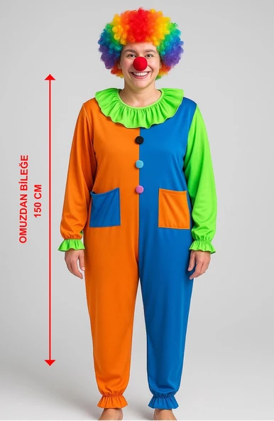 Palyaço Kostüm Seti 150 cm (Peruk + Burun + Kostüm) ürün görseli 1