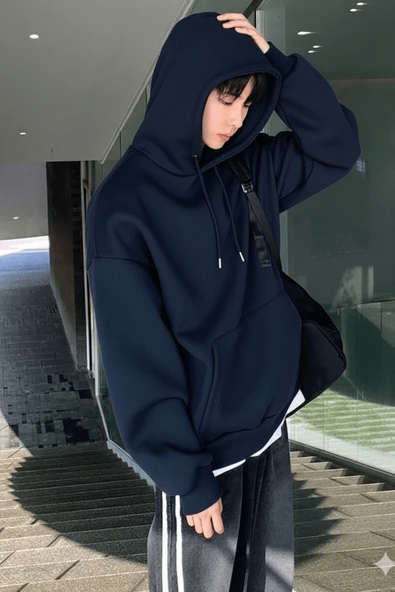 Genius Store Erkek Sweatshirt Kanguru Cepli  İçi Polarlı 3 İplik Kapüşonlu Oversize Sweatshirt KANGURU-SWEATSHIRT - Resim 9