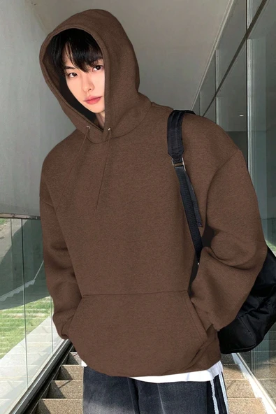 Genius Store Erkek Sweatshirt Kanguru Cepli  İçi Polarlı 3 İplik Kapüşonlu Oversize Sweatshirt KANGURU-SWEATSHIRT - Resim 2