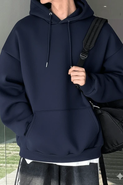 Genius Store Erkek Sweatshirt Kanguru Cepli  İçi Polarlı 3 İplik Kapüşonlu Oversize Sweatshirt KANGURU-SWEATSHIRT - Resim 6