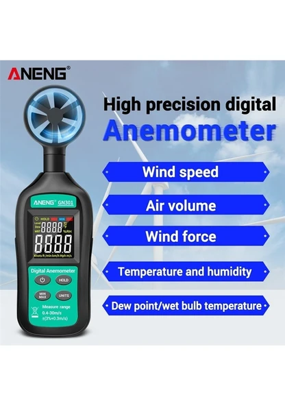 Gn301 Dijital Anemometre Termometre Aneng Sıcaklık Arkadan Aydınlatmalı El Rüzgar Hızı Ölçer Anemometer - 6