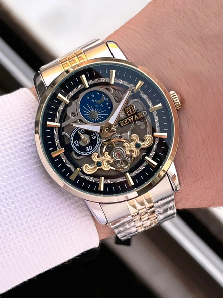 Reward Otomatik Çelik Kordon 5 Atm Suya Dayanıklı Erkek Kol Saati VS.BLKT.0611 - Resim 3