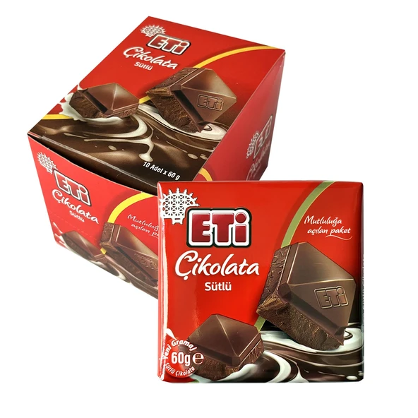 Eti Çikolata Sütlü Kare 60 gr x 10 Adet