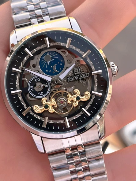 Reward Otomatik Çelik Kordon 5 Atm Suya Dayanıklı Erkek Kol Saati VS.BLKT.0610 - Resim 4