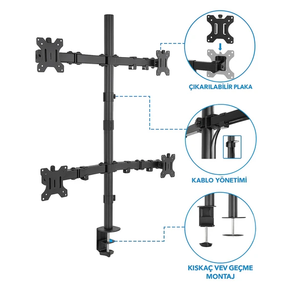 Pm-054 13-27'' Mekanik Dört Monitör Tutucu 28259 - 2