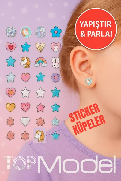 Top Model Unicorn Sticker Küpe Seti – 60’tan Fazla Renkli Tasarım, Zararsız ve Eğlenceli Kullanım - 2