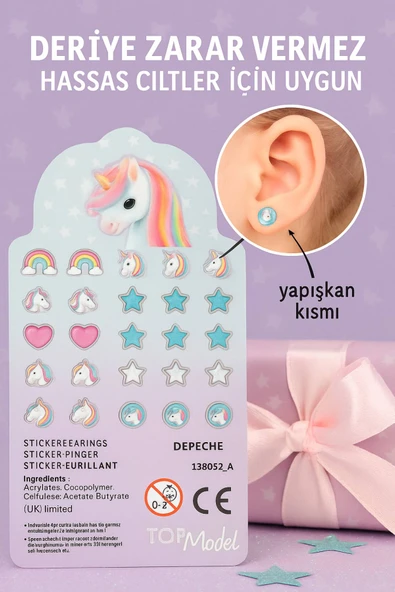 Top Model Unicorn Sticker Küpe Seti – 60’tan Fazla Renkli Tasarım, Zararsız ve Eğlenceli Kullanım - 3