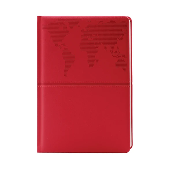 Kırmızı Termo Deri A5 Dünya Harita Desenli Ajanda ürün görseli