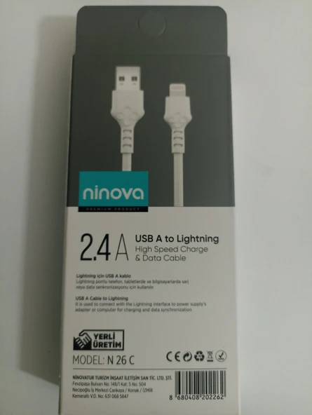 Ninova N26C 2.4A Usb A-Lightning Hızlı Şarj ve Data Kablosu - Resim 2