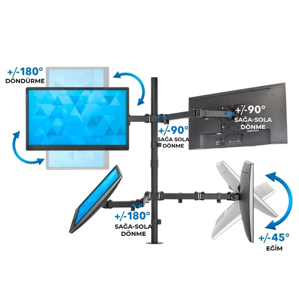 Pm-054 13-27'' Mekanik Dört Monitör Tutucu 28259 - 3