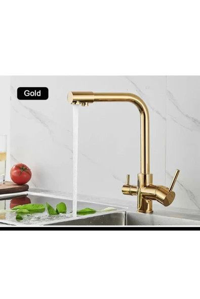 Gold Arıtma Çıkışlı Eviye Bataryası 3 Yollu Arıtmalı 360 Döner Borulu Musluk - Resim 2