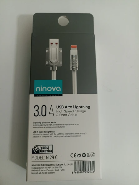 Ninova N29C 3.0 A Usb A-Lightning Hızlı Şarj ve Data Kablosu - 2