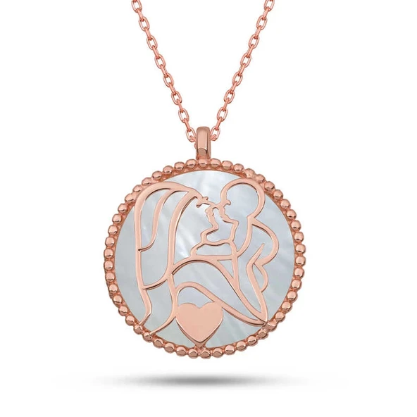Gümüş Rose Sedef Taşlı Anne Çocuk Sevgisi Kolye ürün görseli 1