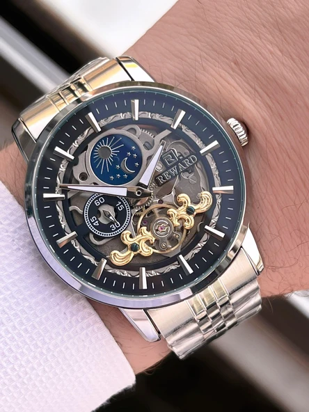 Reward Otomatik Çelik Kordon 5 Atm Suya Dayanıklı Erkek Kol Saati VS.BLKT.0610 - Resim 2